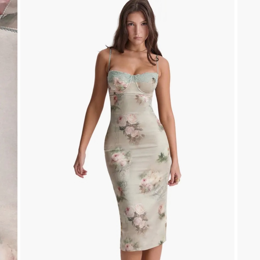 House of CB Floral Lace Trim Underwire Cocktail Dress in “Vintage”